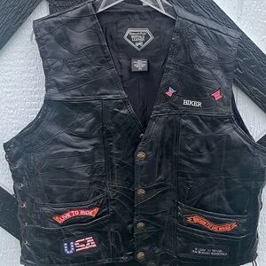 Diamond plate, Buffalo leather, motorcycle vest, black men’s 3X